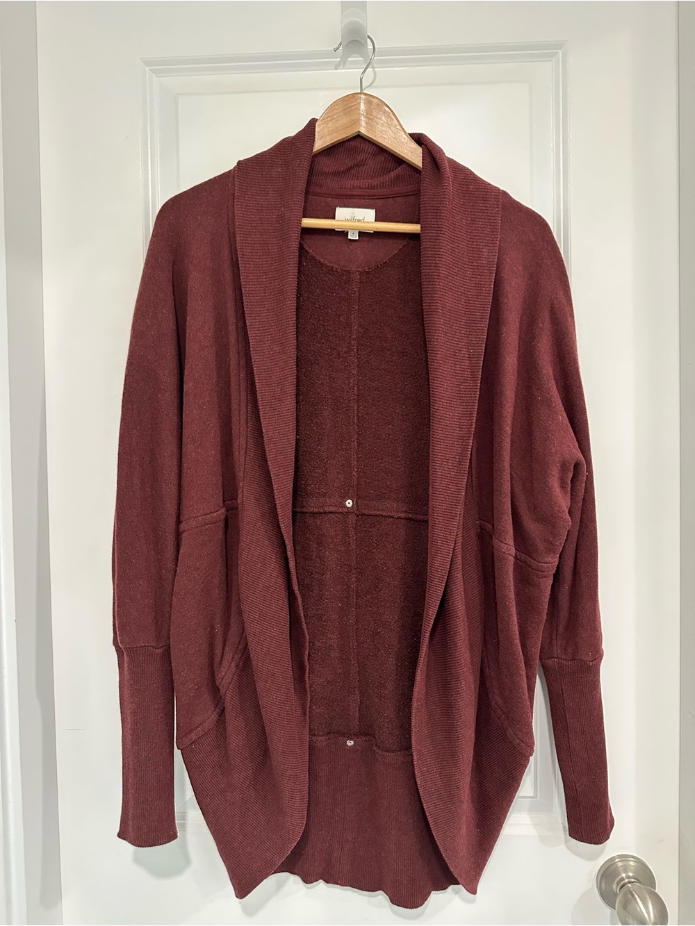 Wilfred Aritzia Diderot Open Front Cocoon Shawl Collar Cardigan Burgundy Small